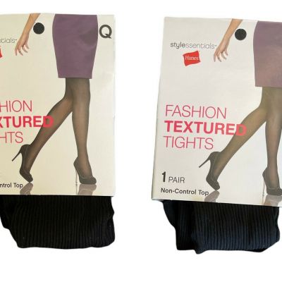 Hanes Fashion Textured Black Non-Control Top Tights